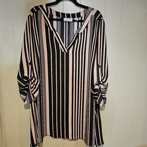 Avenue Black and Beige Striped Tunic, Size 30/32, Oversized, Flowy
